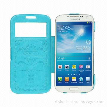 Horizontal Flip Leather Mobile Phone Case for Samsung Galaxy SIV/i9500 with Call Display ID
